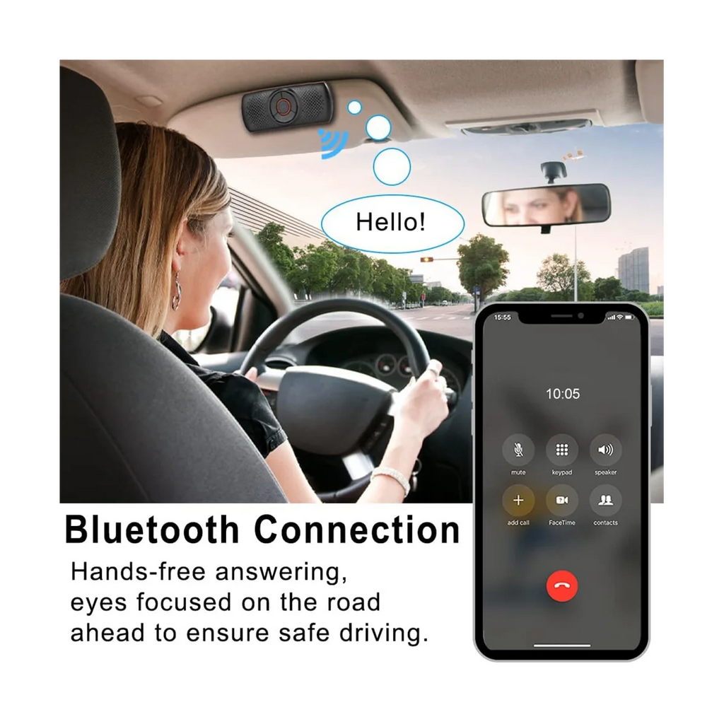 Car Bluetooth Speaker Bluetooth in Car Speakerphone for Handsfree Talking, Wireless Car Music Player with Visor Clip
