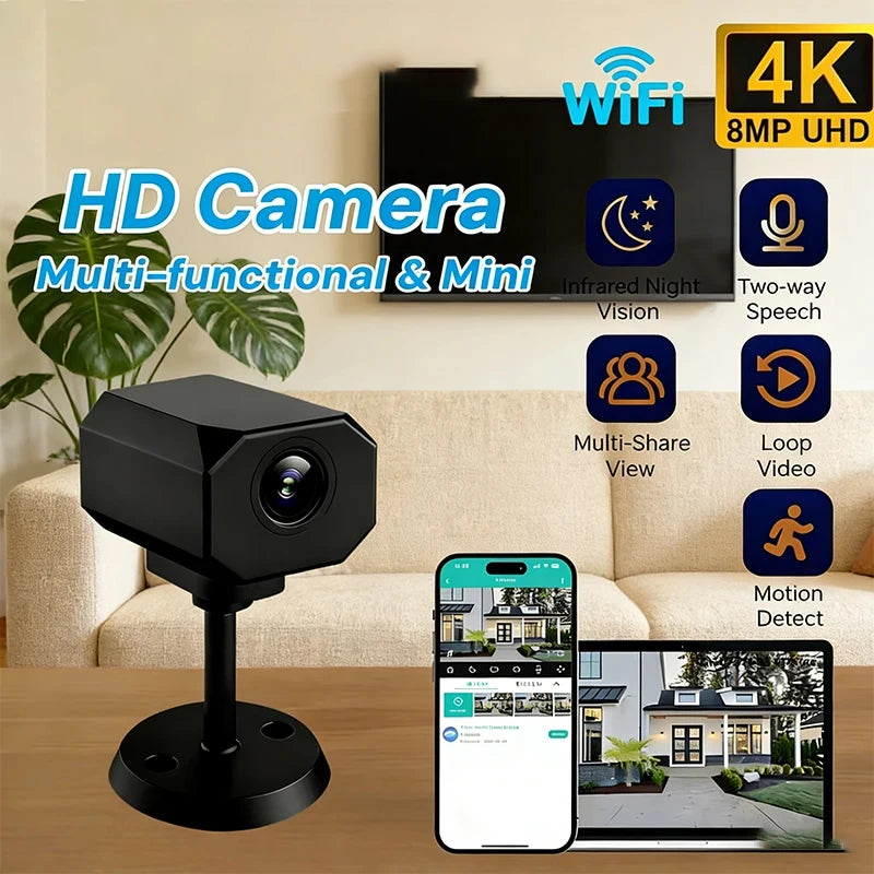 4K HD WiFi Security Camera for Home Mini Smart Indoor IP Surveillance with APP Remote Monitoring Portable Design 2026
