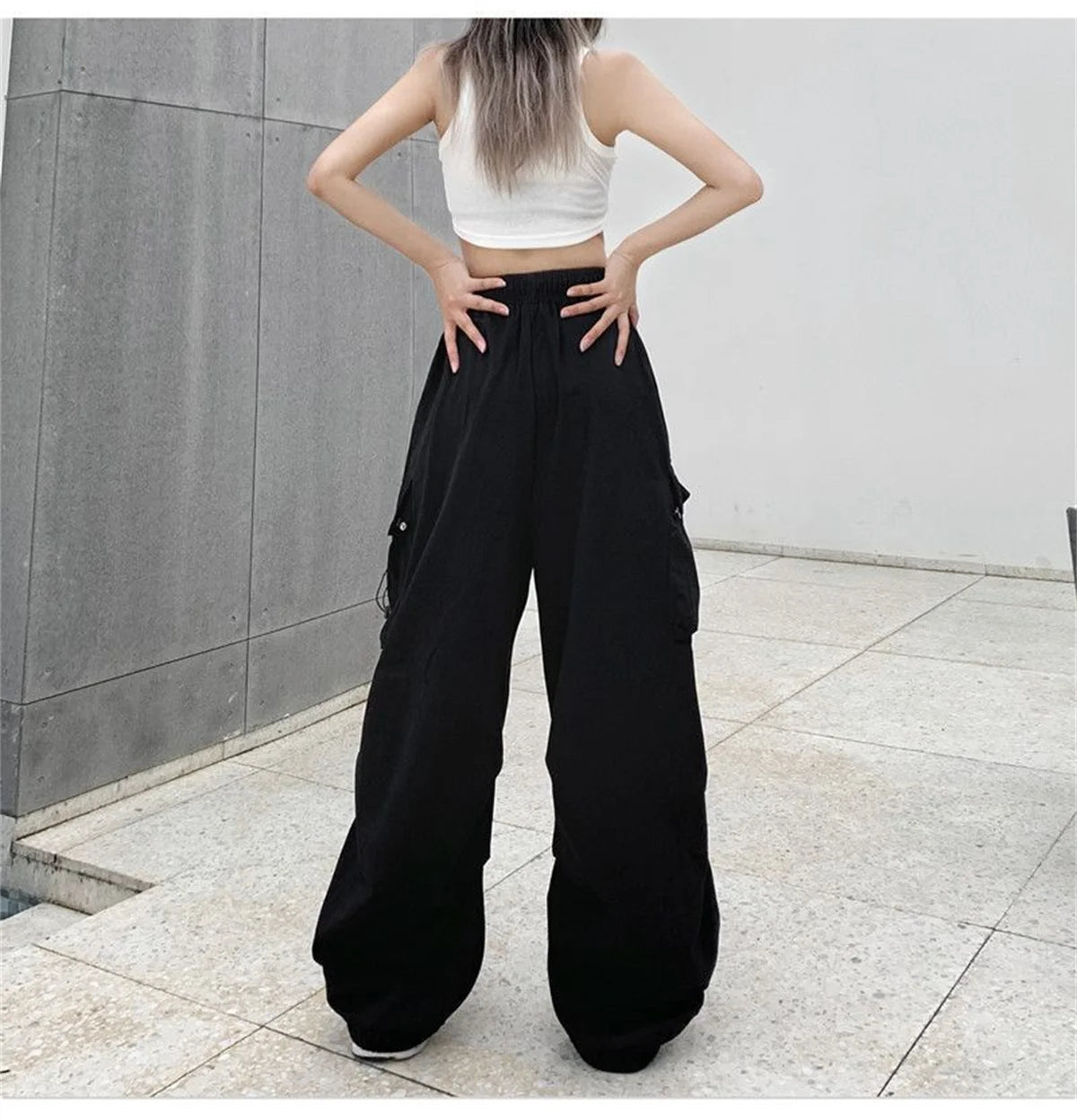 Red Big Pockets Cargo Pants Women High Waist Loose Streetwear Baggy Tactical Trouser Fashion Hip Hop Joggers Trousers Female