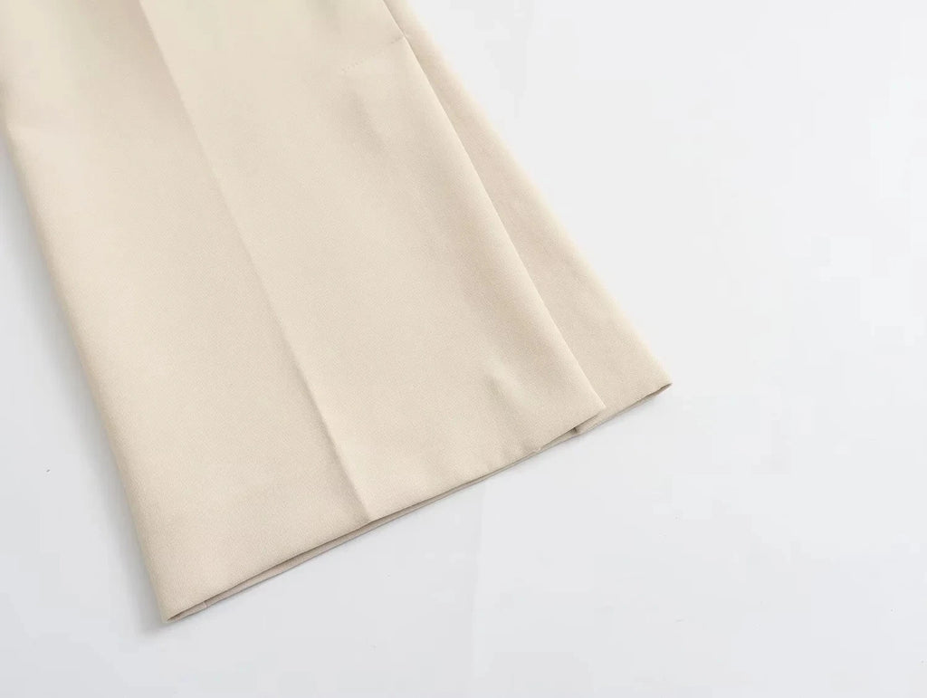 HH Pant Sets For Women Fashion Beige Single Breasted Strapless Slim Tank Top Vest High Waist Straight Pants Office Lady Suit