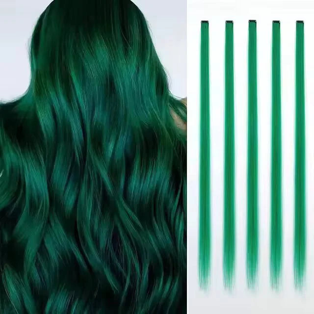 Synthetic 5Pcs Colored Hair Extensions Clip in Colorful Hair Extensions Rainbow Hair Extensions for Women Girls Hair Extensions