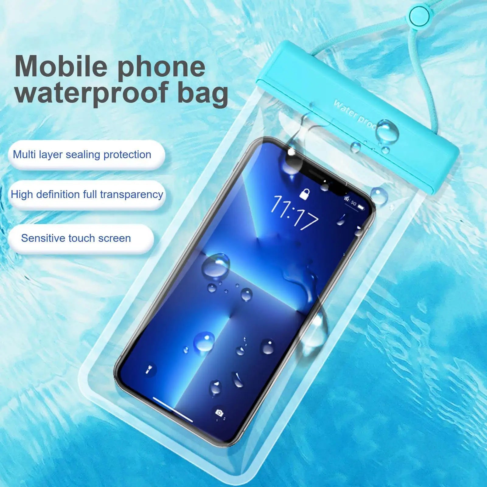IPX8 Waterproof Phone Pouch, Swimming & Diving Dry Bag with Touchscreen for Mobile Devices Up to 7.2 Inches