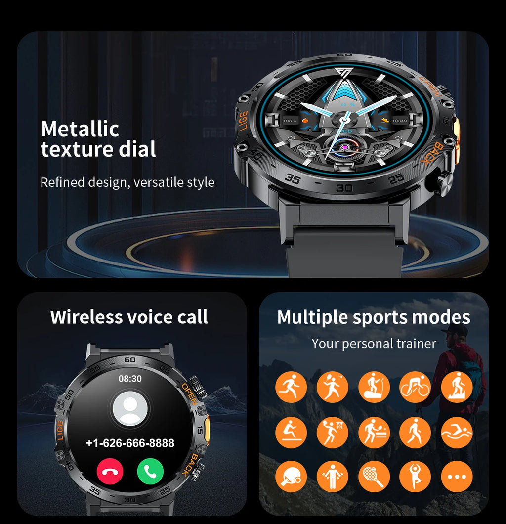 2025 Smart Watch Men 360*360 AMOLED HD Screen Waterproof Sports Fitness Watches Flashlight New Men Smartwatch For Andrio IOS