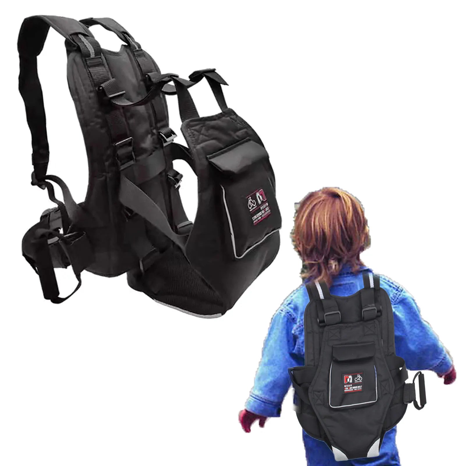 Breathable Motorcycle Safety Belt with Storage Bag Rear Seat Grab Handle Strap Harness Adjustable Child Reflective Strip for Kid