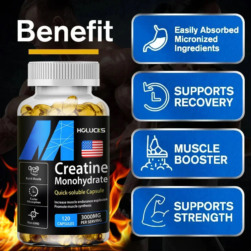 Buy 2 Get 2 Free! Creatine Monohydrate 3000mg Capsules, Support Lean Muscle & Performance, Fat Loss & Overall Fitness, Vegan