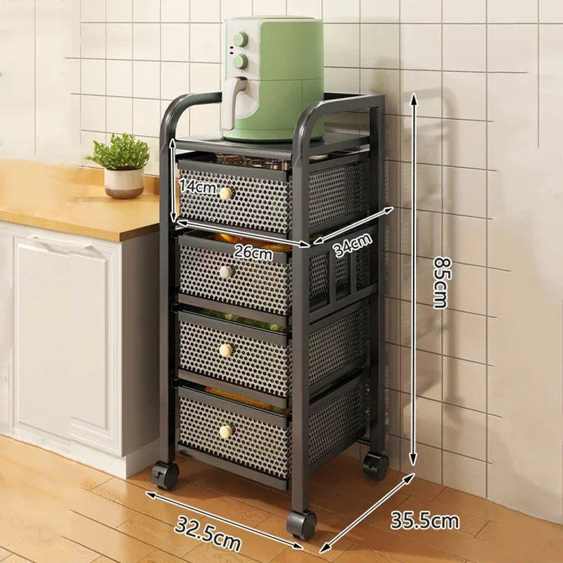 Kitchen Shelf With Drawer Multifunctional Storage Rack Fruits Vegetables Storage Cart Organizer With Wheels Bar Carts Cabinets
