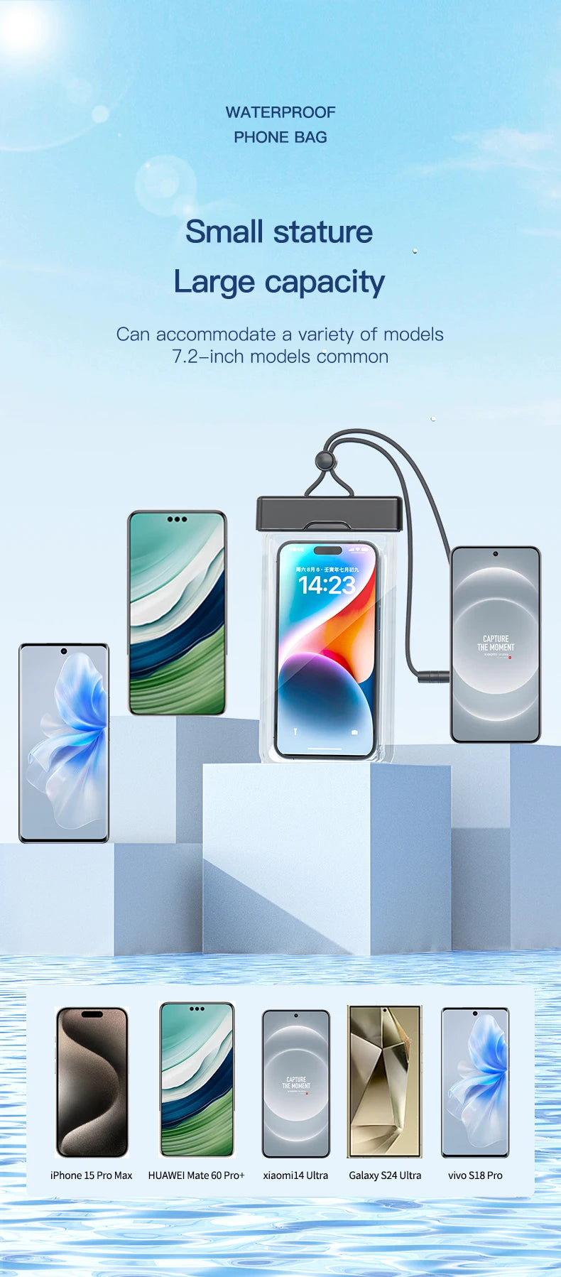 Clear Window Waterproof Phone Pouch - Touchscreen Case for Underwater Photos, Swimming, Rafting (iPhone, Huawei, Xiaomi, Android