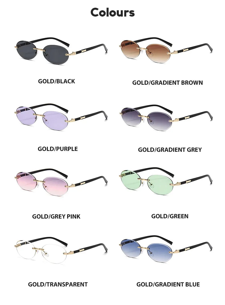 Personalized Oval Frame Sunglasses Women Men Retro Metal High-end Sun Glasses Luxuy Frameless Trimming Traveling UV400 Eyewear