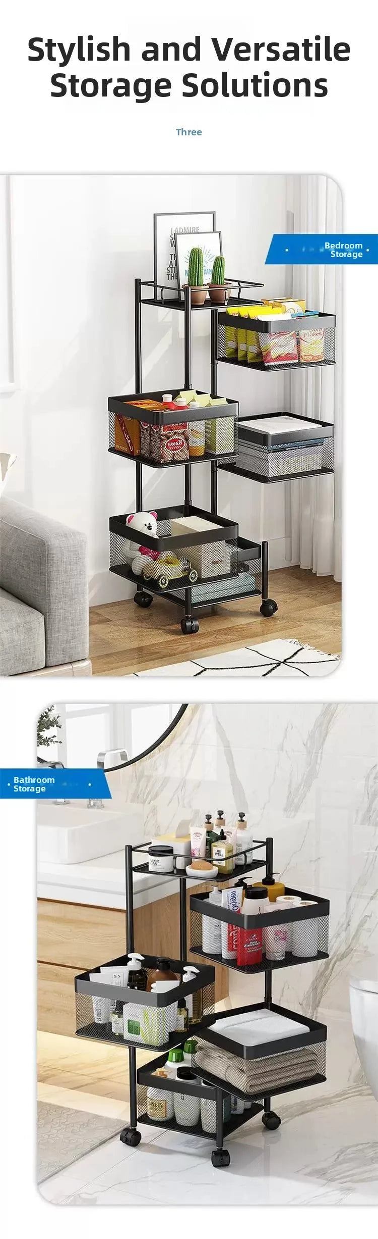 Home Use Rotating Multi-Layer Mobile Storage Ra Frie  Vegetable Fruit Storage elf Kitchen Organization No Installation