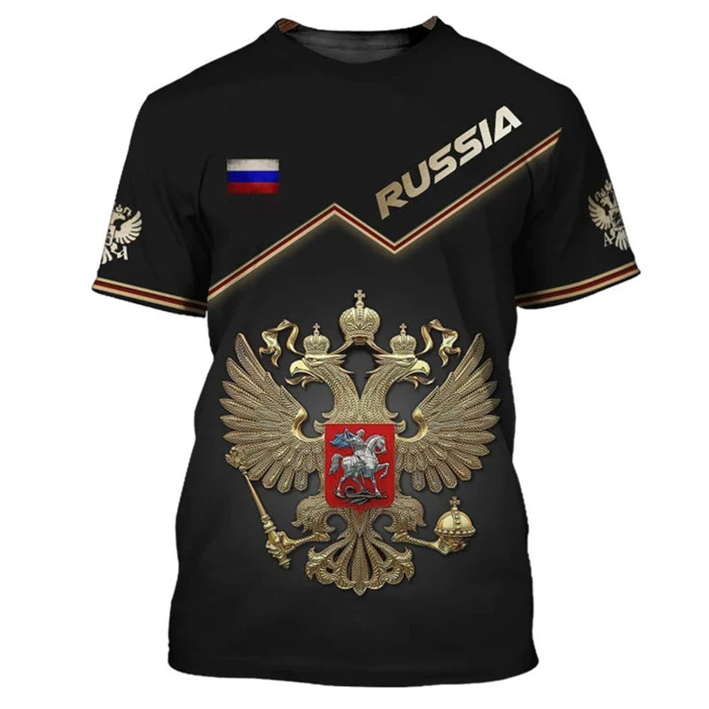 Fashion Russia Flag Badge T-shirt For Men's Clothing Short Sleeve T Shirts 3d Print Cool Pattern Street Trend Man Pride Tee Top