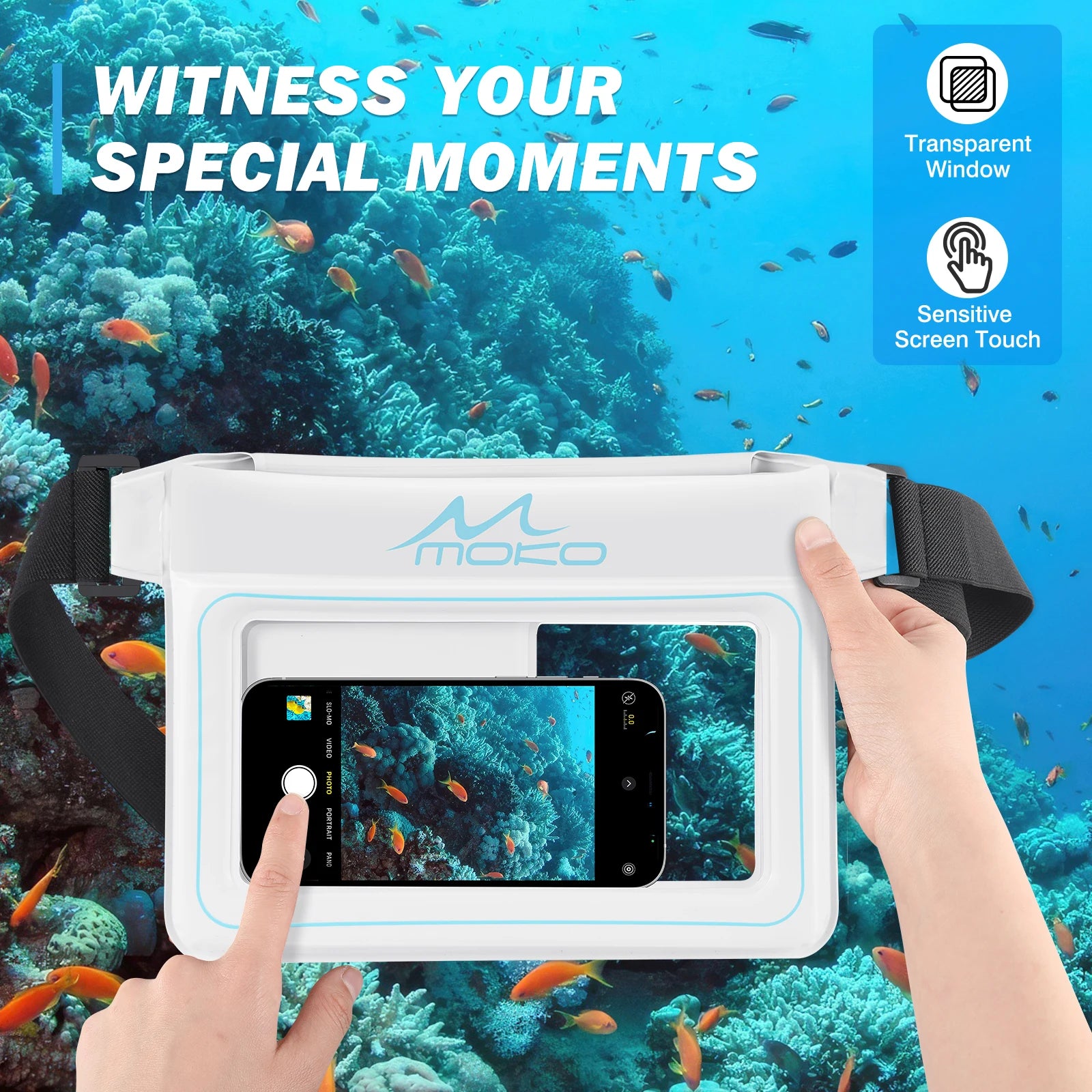 MoKo Waterproof Phone Pouch Fanny Pack Floating Dry Bag Swimming Waist Bag Underwater Ski Drift Diving for iPhone 13/13 Pro Max