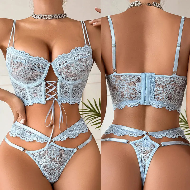 Women's Floral Lace Push-Up Bra Set — Underwire Brassiere & Panty