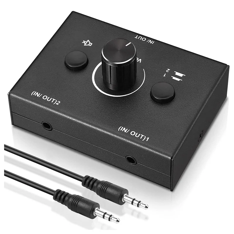 Newest  3.5mm Audio Switcher, 2 Input 1 Output/1 Input 2 Output Audio Splitter Switcher, Audio Switcher Box,One-Key Mute Button