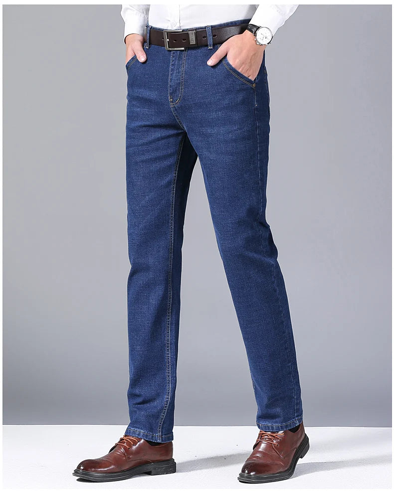 Men Fashion Straight Jeans Mens 2025 New Stretch Slim Fit Pants Comfortable Soft Business Denim Trousers Male Brand Clothing