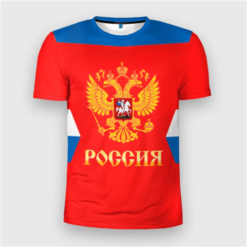 Fashion Russia Flag Badge T-shirt For Men's Clothing Short Sleeve T Shirts 3d Print Cool Pattern Street Trend Man Pride Tee Top