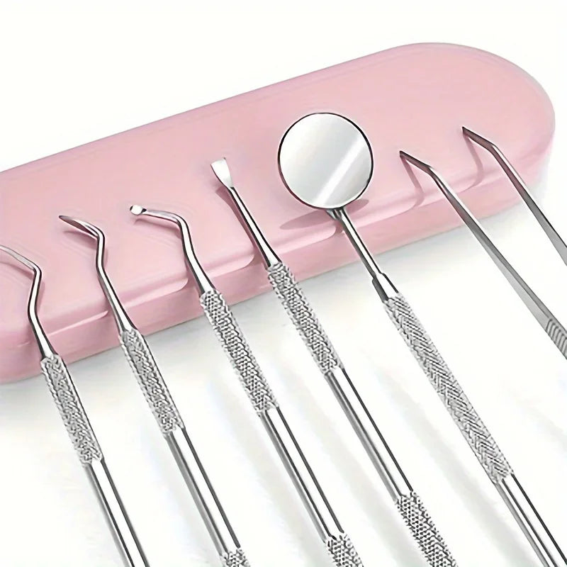 Tooth Cleaning Kit, Including Case,Tongue Scraper,Tweezers, Scrapers, Debris Removers,Toothpick Tools, Featuring Non-Slip Handle