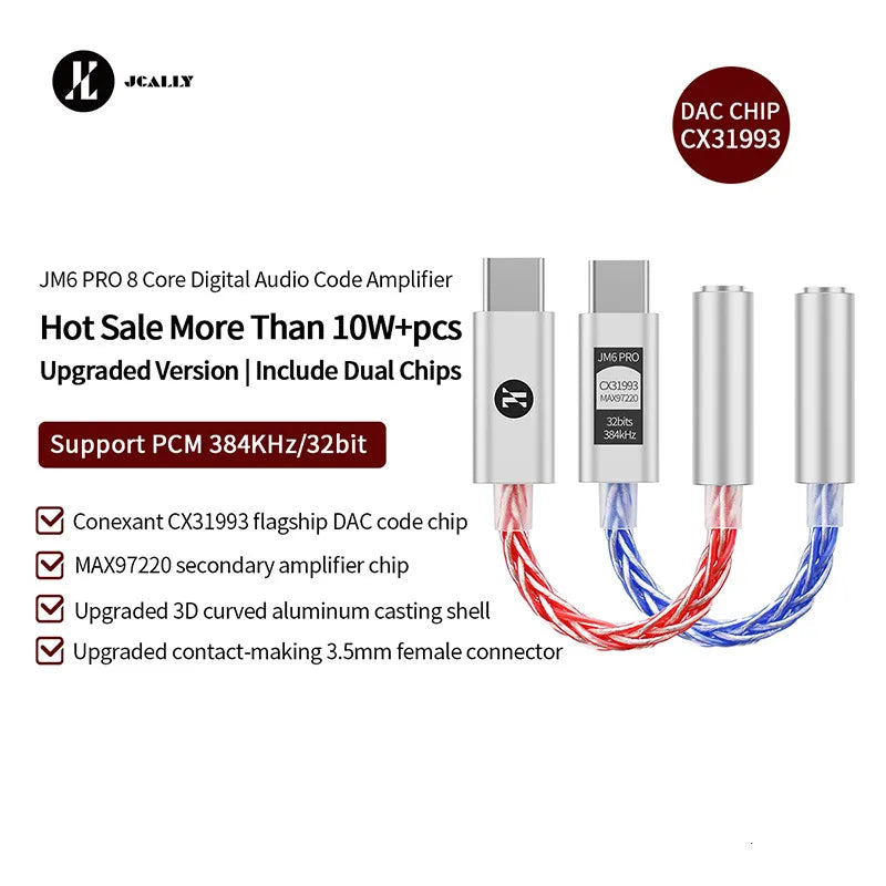 JCALLY JM6 Pro Type-C to 3.5mm Dual DAC CX31993 MAX97220 Digital Audio Headphone Amplifier HiFi DAC Mobile Headset Adapter