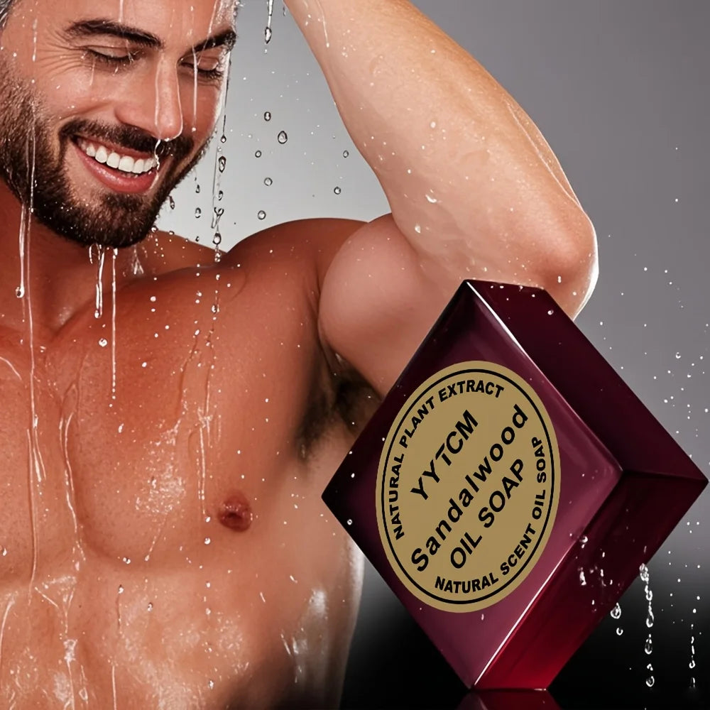Sandalwood Soap, Men's Scented Soap, Long-Lasting Light Fragrance, Bath, Hand-Washing, Face-Washing Soap, Gentle Skin Care, Gift-Giving, Personal Use 65G/Piece-1 Piece