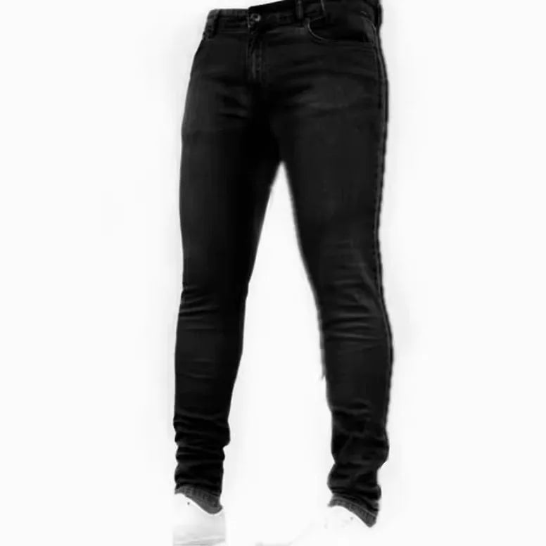European and American New Style Tight and Personalized Popular Jeans 2024 Fashion Men's Elastic Solid Color Slim-fit Pants