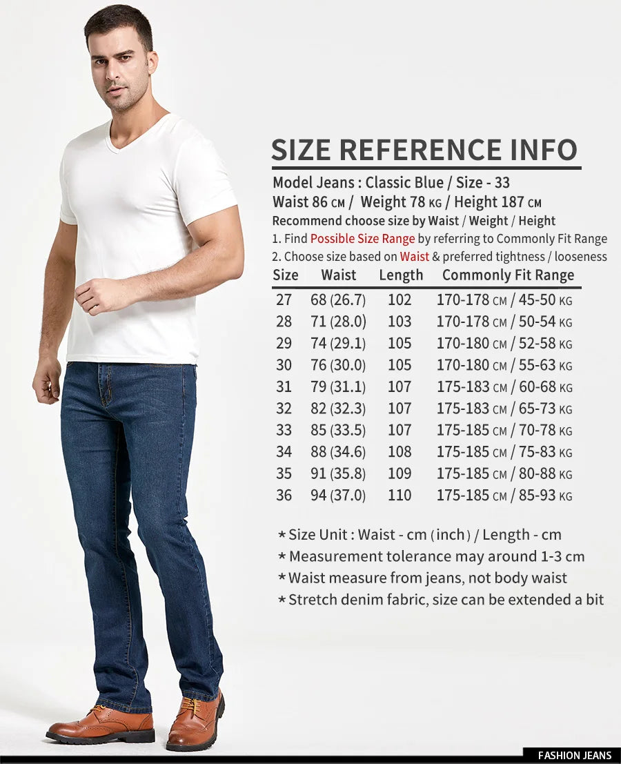 Men's Classic Slim Fit Straight Jeans Casual Stretch Denim Pants Fashion Blue Trousers