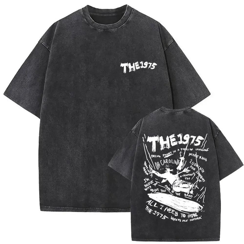 Washed Vintage The 1975 about You Print T-shirt Being Funny in A Foreign Language Album Tshirt Men Women Hip Hop Casual T Shirt