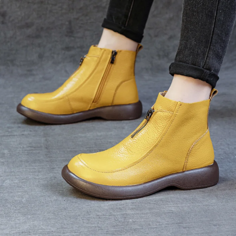 ZXRYXGS 2025 Autumn Winter Boots Women's Genuine Leather Boots Flat Heel Soft Sole Non-Slip Comfortable Short Boots Trendy Shoes