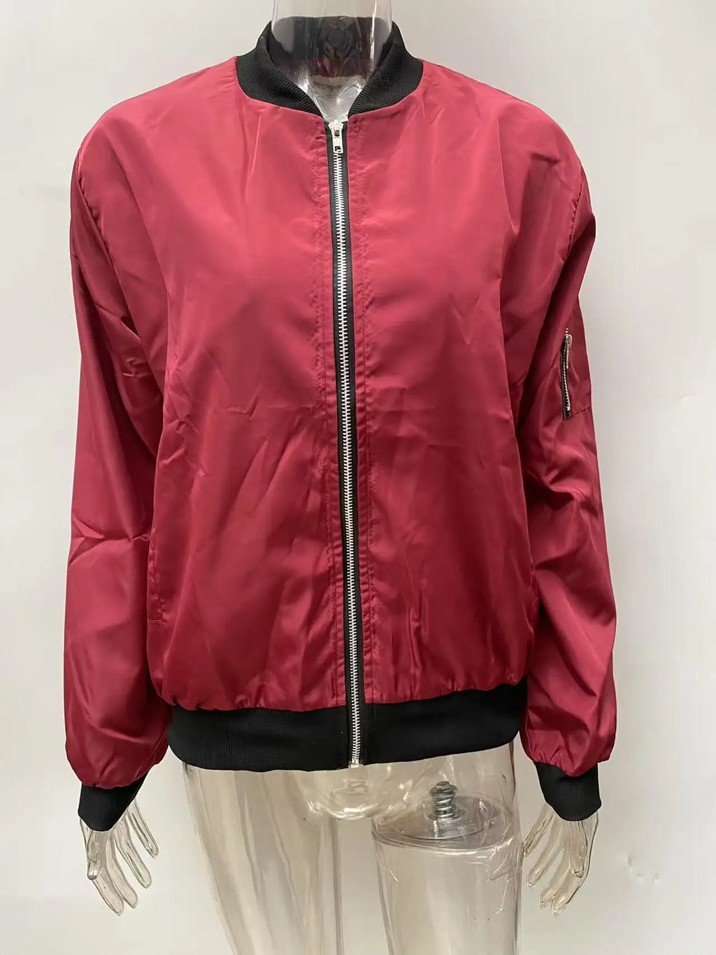 Women Bomber Casual Jacket 2025 Spring Autumn Solid Color Spring Coat Long Sleeve Stand Collar Zipper Basic Motorcycle Jackets