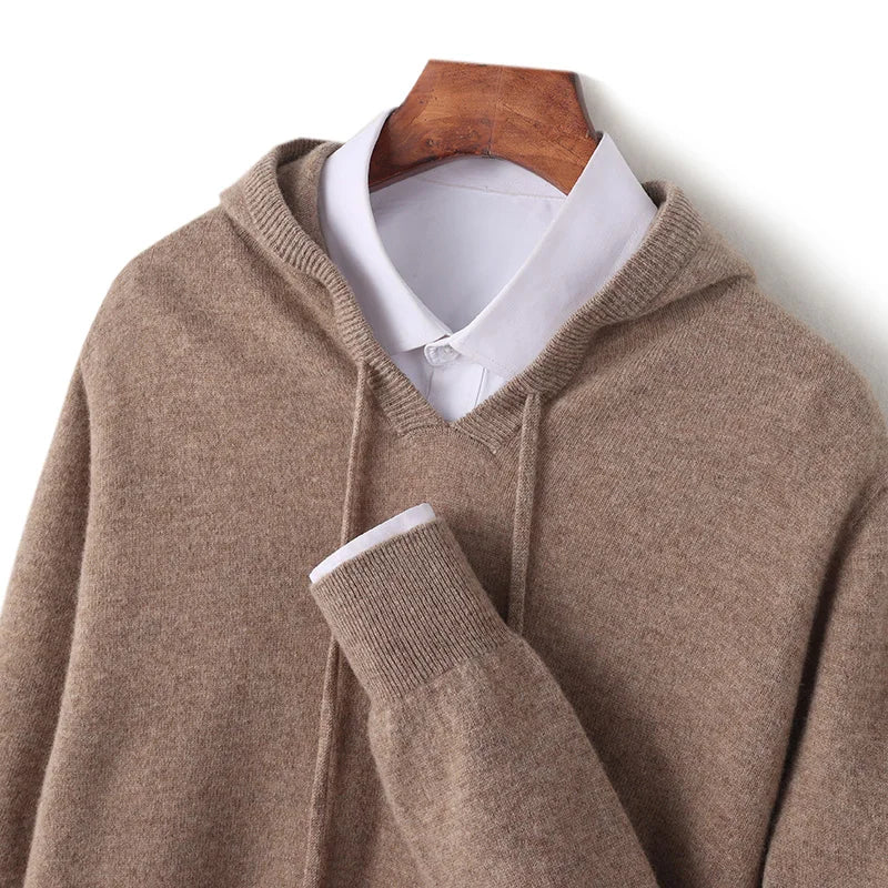 Autumn/Winter Men's Hooded Jumper 100% Merino Wool Knitted Sweatshirt Casual Large Top Long Sleeve Sweater Knitted Top