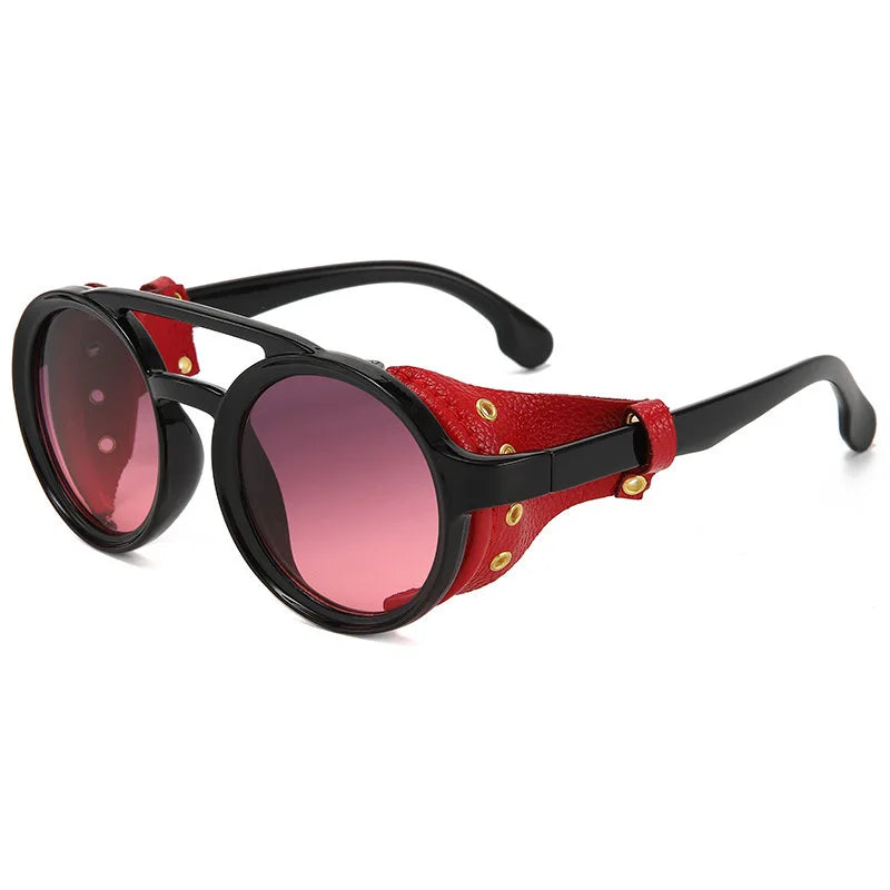 Retro Steampunk Sunglasses Men Women UV400 Round Punk Sun Glasses Vintage Goggles Leather Shades Outdoors Sports Eyewear