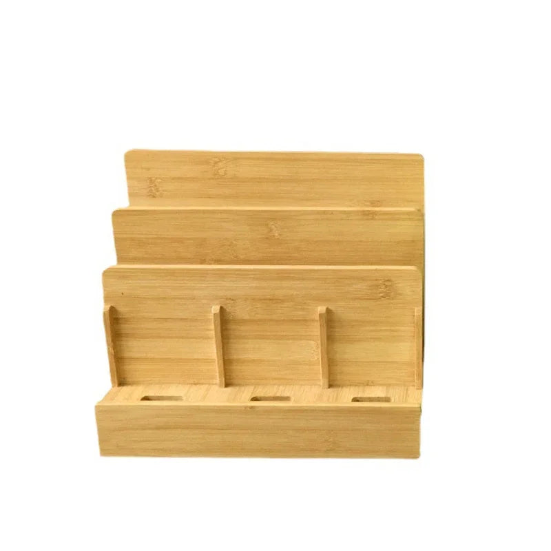 Multi-Function Natural Bamboo Charge Station Charging Dock Cradle Stand Holder Storage Box for Phones Tablet