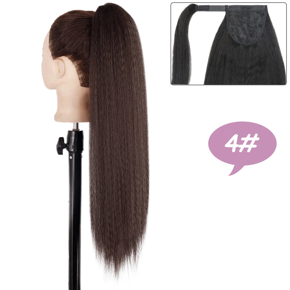 NICESY Synthetic Tail Warping 18" Kinky Drawstring Curly Ponytail Hairpiece With 2 Clips Hair Extension Black For Women