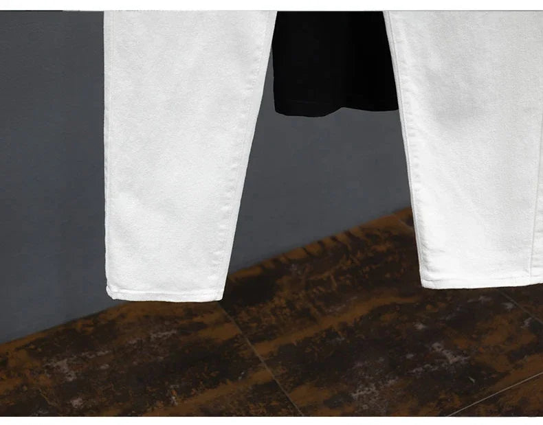 Slim Fit Men's Jeans Spring Summer Thin Cotton Soft Elastic Trendy Ankle Length Pants Straight Korean Simple Denim Trousers