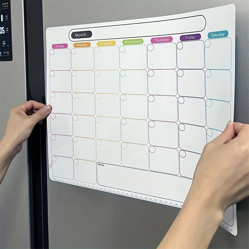 Magnetic Fridge Organizer Set - Reusable Monthly/Weekly Planner Sticker + Memo Board, Calendar & Note Kit for Home Office