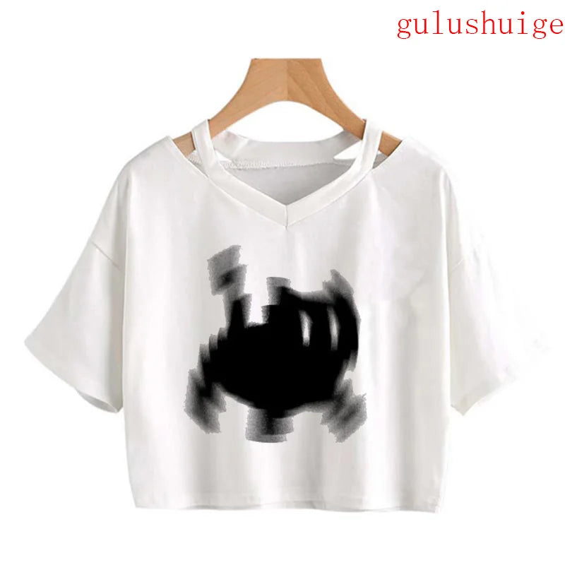 Y2k Crop Top Funny Cute Cat T Shirt Women Shirt Cropped Harajuku Graphic Ulzzang T-shirt 90s Tshirt Top Tee Female Gothic