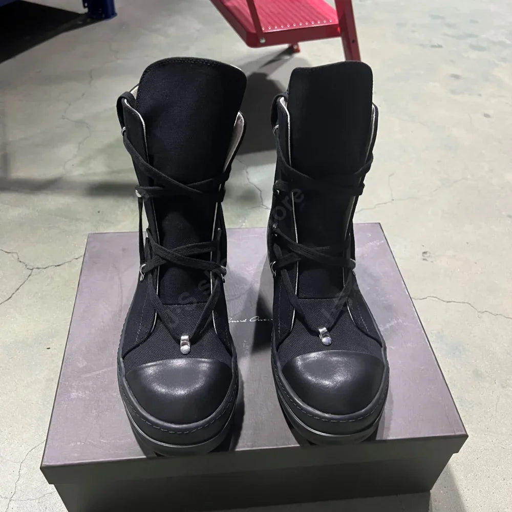 Ro Classic Designer Ro Black Canvas Boot High Top Shoe Men Casual Shoes  Luxury ZIP Women Sneaker Thick-Sole Ankle Boots