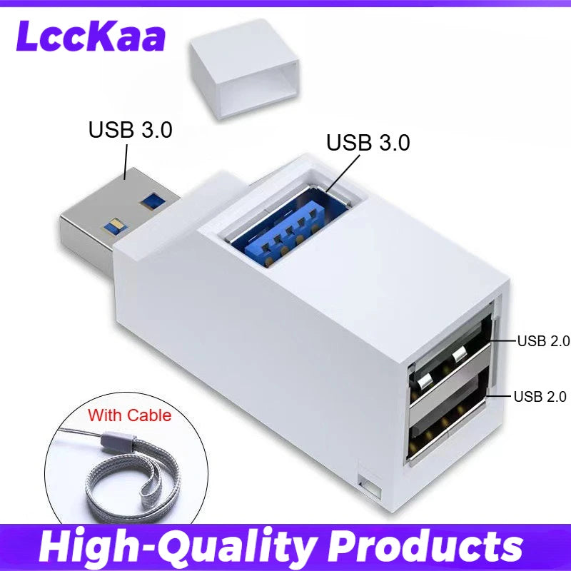 LccKaa USB 3.0 HUB Adapter Extender High Speed Mini Splitter Box 1 To 3 Port High Speed USB 2.0 for PC Laptop U Disk Card Reader