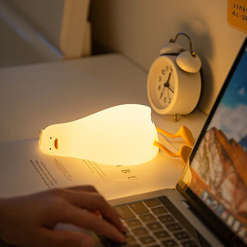 Cute Duck Silicone LED Night Light Rechargeable Touch Sensor Patting Sleeping Lamp For Bedroom Desktop Decor Kids Birthday Gift