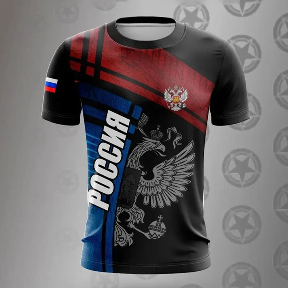 Russia Men's T-shirts Casual Fashion Summer New Russian Flag Short Sleeved Tops Tees Men's Clothing Oversized T-shirt Streetwear
