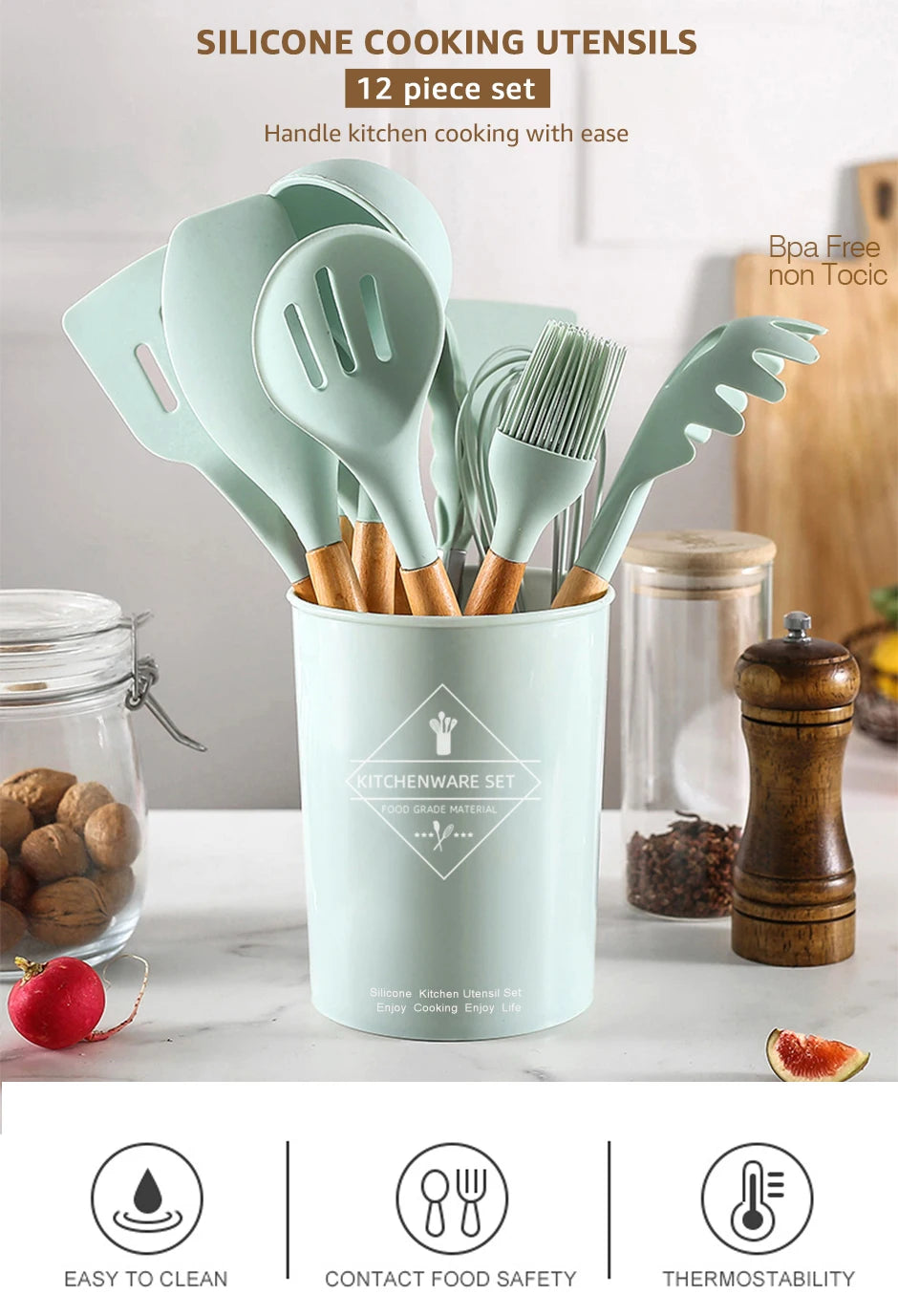 Cooking Tool Sets Non-toxic Cooking Baking Kitchen Tools Utensils Silicone Shovel Spoon Scraper Brush Spade Whisk Turner