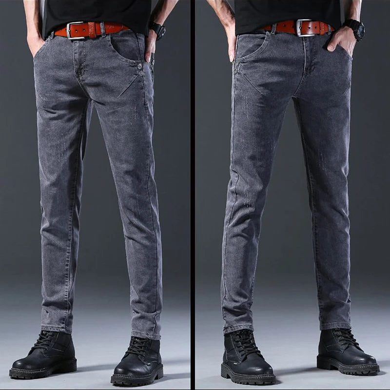 2025 New Men Fashion Comfortable slim fit Jeans Male Loose Straight Smart Casual Denim Pants Elasticity look taller Trousers