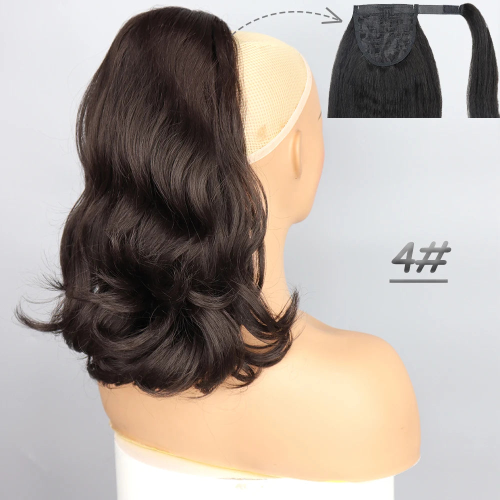 NICESY Synthetic Tail Warping 18" Kinky Drawstring Curly Ponytail Hairpiece With 2 Clips Hair Extension Black For Women