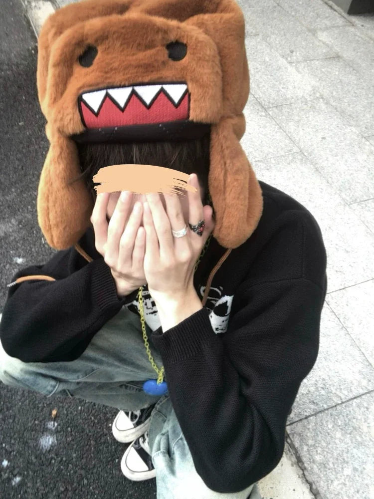 Winter Warm Bomber Hat Cute Cartoon Anime Cap Russian Ushanka Gorras for Boy Girls Outdoor Velver Thick Bombers Hat for Skiing