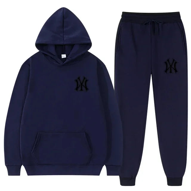 Men's running and fitness fashion casual sportswear set for autumn and winter hooded sweatshirt  jogging pants two-piece set
