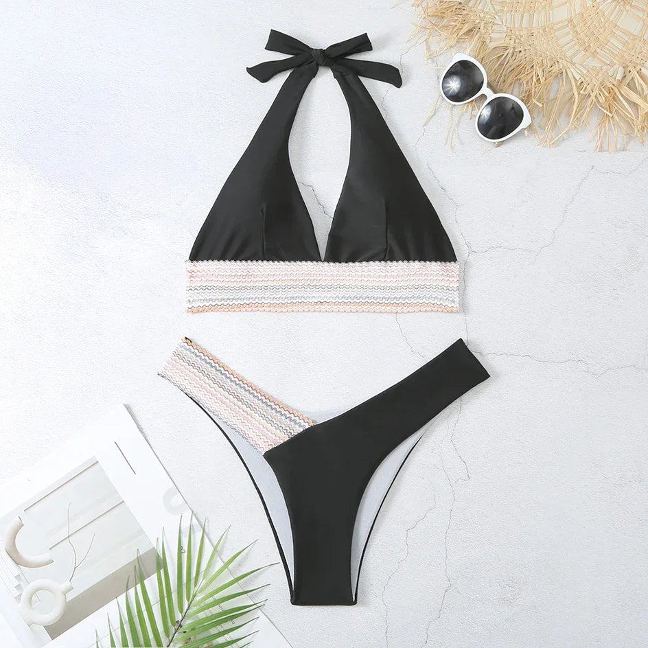 Sexy Bikini 2026 Women Swimsuit Female Swimwear Halter Thong biquini High Waist Bikinis Sets Brazilian Swimming for Bathing Suit