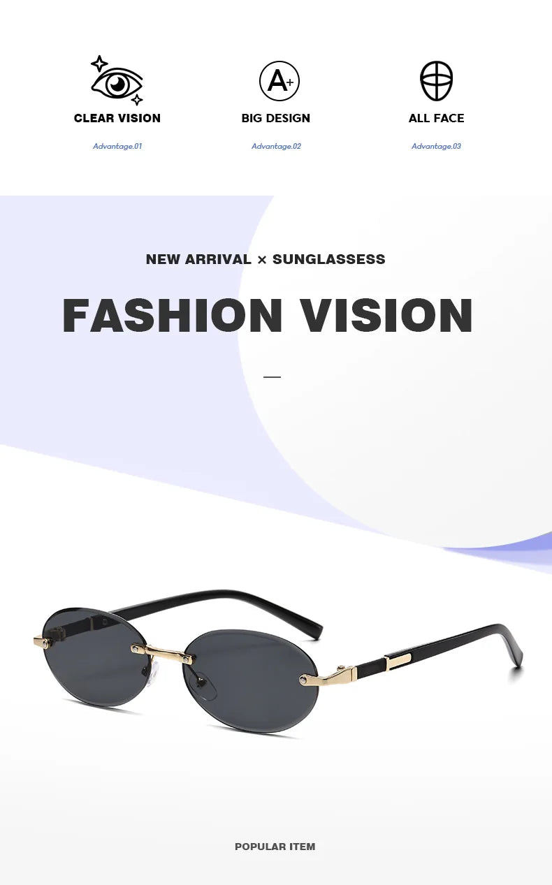 Personalized Oval Frame Sunglasses Women Men Retro Metal High-end Sun Glasses Luxuy Frameless Trimming Traveling UV400 Eyewear