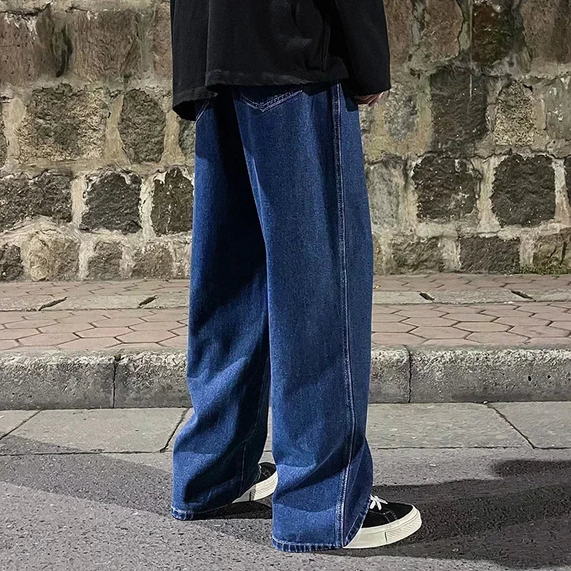 Men's Jeans Korean Version Student Casual Pants High Street Straight Loose Wide Leg Jeans Black Grey Blue Baggy Jeans