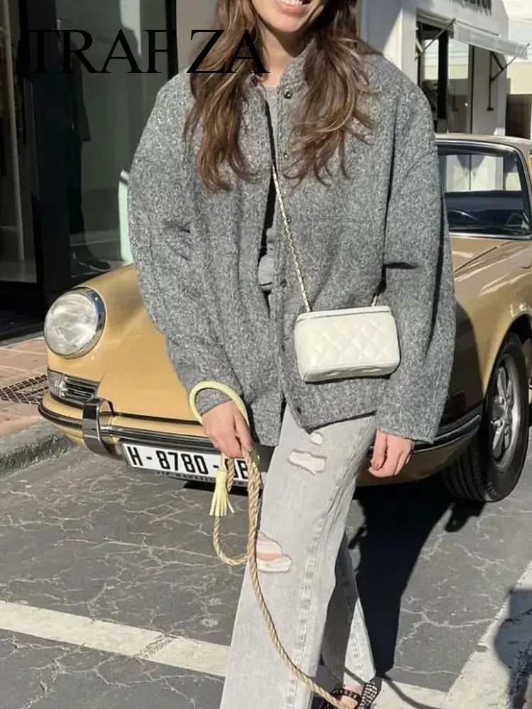 HH Women's Elegant Solid Coat Button Long Sleeve Pocket Bomber 4-Color Jacket Female Spring Casual Loose Streetwear Coats