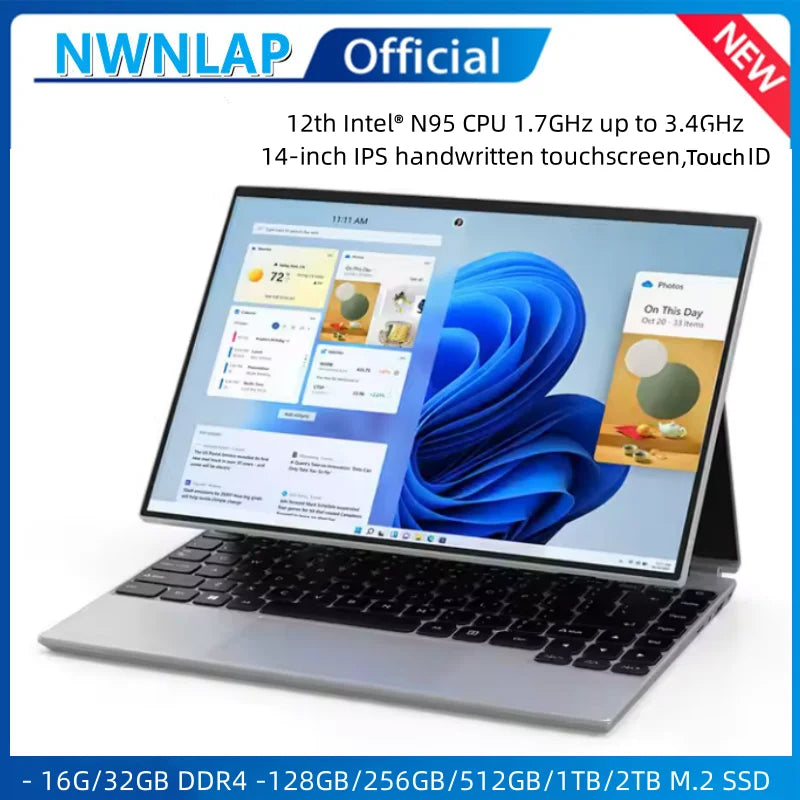 360° Rotating 14.0'' IPS Touch Screen 32G 128G-1T N95 Windows 11 Notebook 4 In 1 Business Office Slim LAPTOP Touch ID