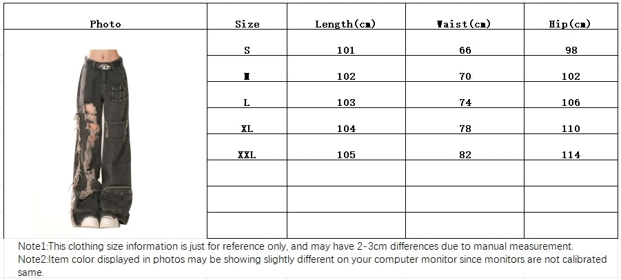 High Waist Ripped Women's Black Jeans Hip-hop Style Fashion Vintage Streetwear Y2K Wide Leg Jean Trouser Baggy Denim Pants