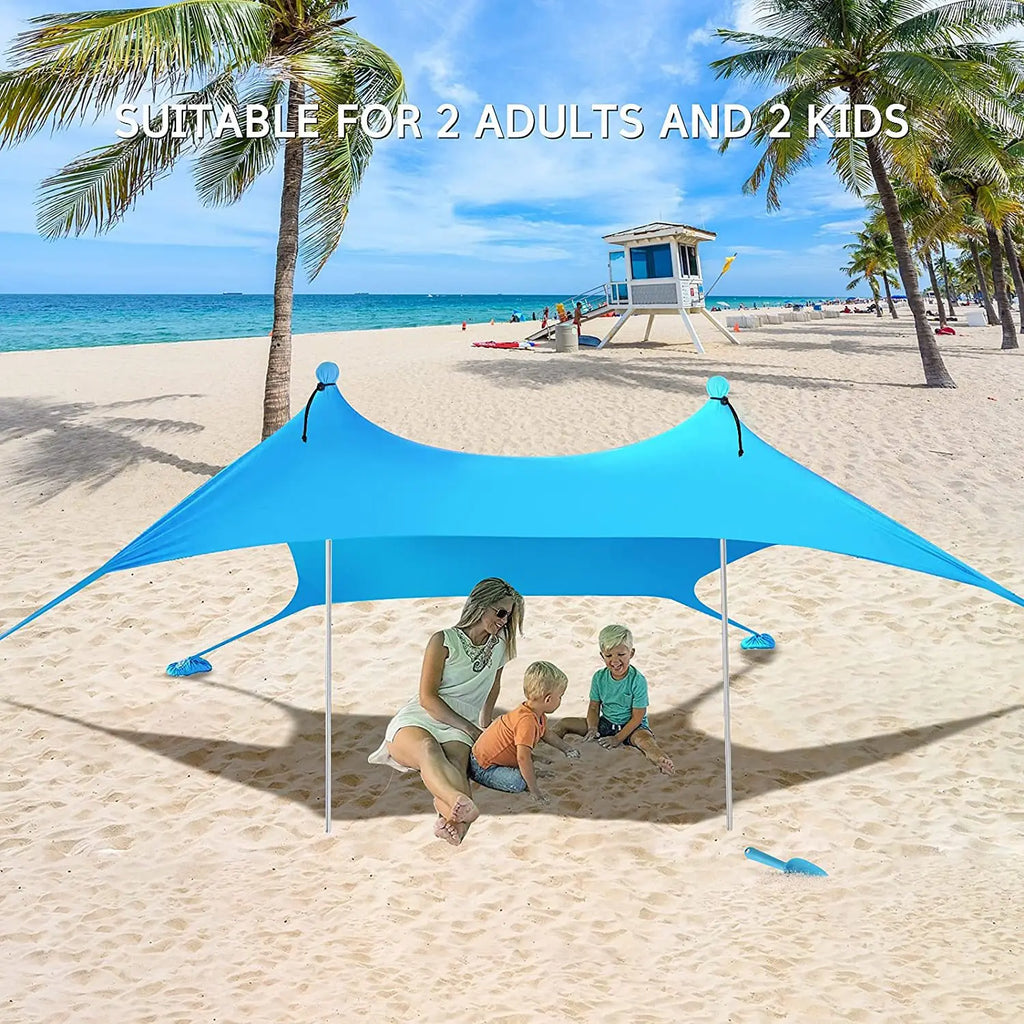 Family Ultralight Beach Awning, Sun Shade Tent with Sandbag, UPF50 + UV Portable Canopy, 2.1m * 1.6m